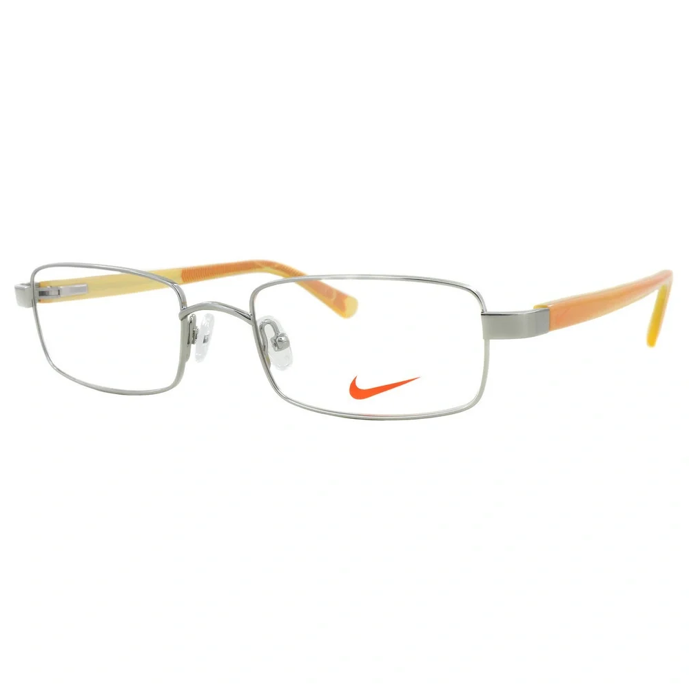NWT Nike 5550 Silver/Orange Rectangle 49mm Eyeglasses